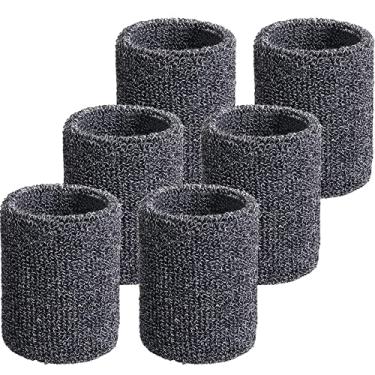 Imagem de Pacote com 6 bandanas de pulso de tênis bandas de transpiração absorventes para futebol basquete corrida esportes atléticos e malhar (preto e branco)