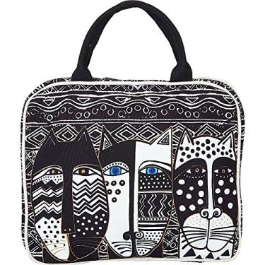Imagem de Laurel Burch Feline Friends Bolsa de viagem cosmética, A. Gato selvagem, preto, branco, G