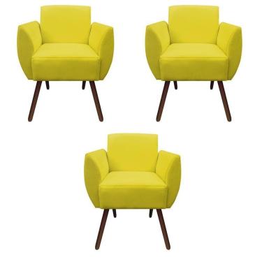 Imagem de Kit 03 Poltronas Decorativa Kelly Pés Palito Suede Amarelo