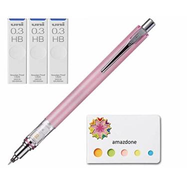 Imagem de amazdone Uni Kuru Toga Advance - Lapiseira giratória automática de grafite 0,3 mm rosa bebê (M35591P.68) + lápis mecânico Uni0.3 HB grafite conjunto com 3 e notas adesivas