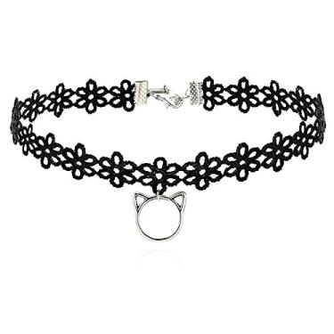 Imagem de ELBLUVF Colar feminino banhado a ouro rosa prata com flor preta com renda, Liga de aço, Sem Pedra Preciosa