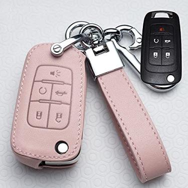 Imagem de YJADHU Porta-chaves de couro masculino feminino chaveiro capa completa para chave de carro, apto para Buick Chevrolet Cruze Opel Vauxhall Insígnia Mokka Encore, D, rosa, chaveiro