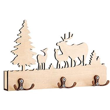 Imagem de KIZQYN Ganchos de casaco decoração de casa ganchos de armazenamento suporte criativo gravado arte silhueta chaveiro de madeira artigos diversos organizador pendurado cabide de parede (cor: arte alce)