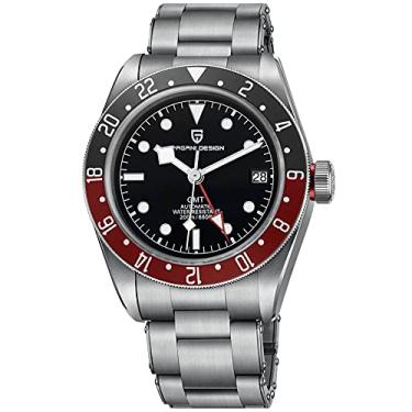 Imagem de Relógio de pulso masculino automático Pagani Design GMT relógio movimento japonês aço inoxidável à prova d'água, bisel giratório clássico, Vermelho e preto
