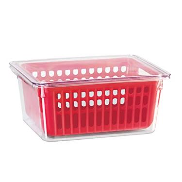 Imagem de OGGI Recipiente de frutas vermelhas para geladeira – cesta de escorredor – recipientes ideais para frutas silvestres para geladeira, inclui enchimento de coador de frutas (22 x 17 x 9,5 cm), vermelho