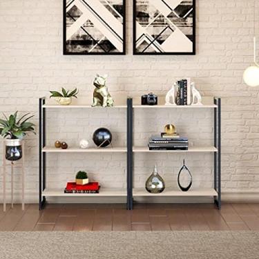 Imagem de Conjunto 2 Estantes Baixas para Livros Industrial Aço 3 Prateleiras 104x80cm Active Yescasa Branco Chess