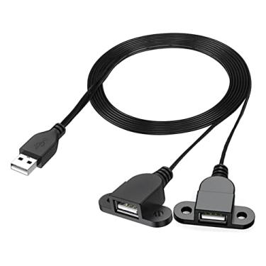 Imagem de Cabo de extensão de carregamento USB 2.0, USB 2.0 macho para 2 USB 2.0, cabo de montagem fêmea com orifício de parafuso para armário de vinho, hotel, móveis, porta de carregamento USB de instalação - 1,5 m