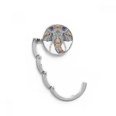 Imagem de Gancho de mesa com design de elefante colorido estilo mosaico, gancho de mesa com fecho decorativo, gancho dobrável