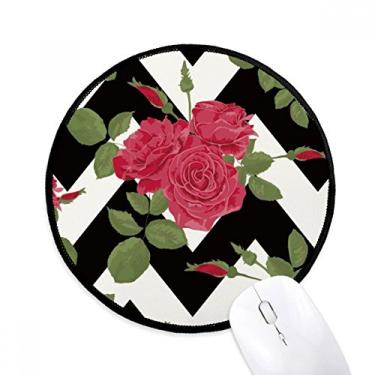Imagem de Mousepads redondos antiderrapantes para desenho de rosas vermelhas com bordas costuradas, jogo presente de escritório