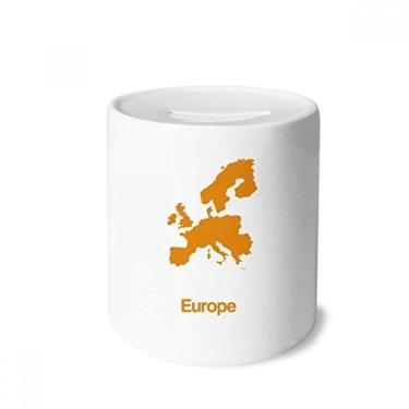 Imagem de DIYthinker Caixa de moedas amarela com estampa de mapa de ilustração europeia caixa de dinheiro porta-moedas de cerâmica presente de cofrinho
