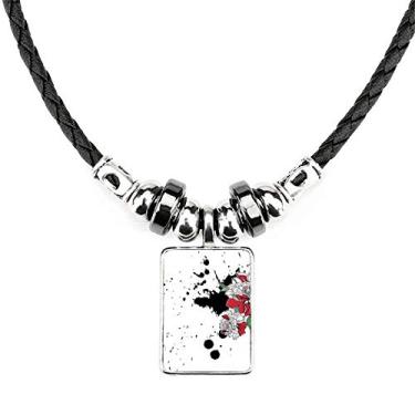 Imagem de DIYthinker Colar de peônia de flor com tinta de aquarela com pingente de corda de couro