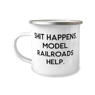 Imagem de Modelo épico de ferrovias s, Shit Happens. Modelo de ferrovias ajuda, aniversário 355 ml Caneca de acampamento para ferrovias modelo