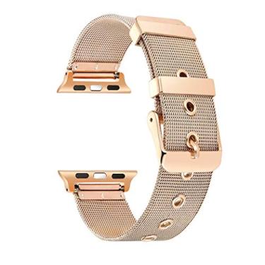 Imagem de SOUGAO Pulseiras de substituição de aço inoxidável, pulseiras de relógio para homens e mulheres, elos sólidos de malha, 44 mm, ouro rosa