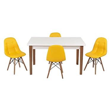 Imagem de Conjunto Mesa de Jantar Luiza 135cm Branca com 4 Cadeiras Botonê - Amarelo