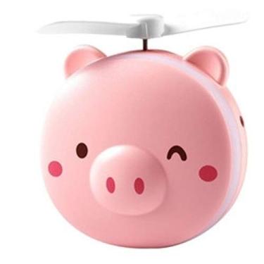 Imagem de Mini Espelho Ventilador Porquinho USB Luz LED Portátil