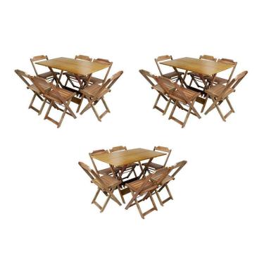 Imagem de Kit 3 Conjuntos De Mesa Dobravel Com 6 Cadeiras De Madeira 120X70 Para Restaurante E Bar - Mel