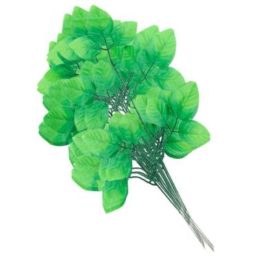Imagem de 72 Ramos Decoração Arranjo Folhas De Rosa Artificial Planta Plástico 5 Galhos Cada 47cm