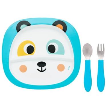 Imagem de Kit Refeição Infantil 2 Peças Prato com Divisória e Kit Talher Inox Buba Bubazoo (Panda)