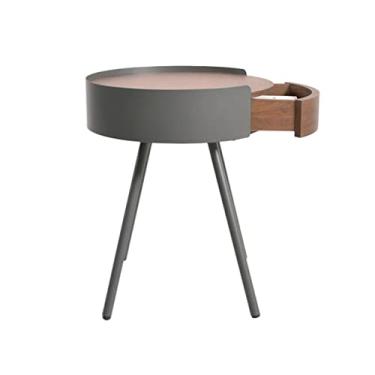 Imagem de Mesa de cabeceira mesa de cabeceira redonda ideal para qualquer cômodo, mesas laterais, quarto, mesa de canto com 1 gaveta e 4 pernas pretas, mesa de cabeceira, gaveta de cabeceira (Col