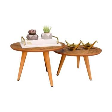 Imagem de Conjunto Mesa De Centro Sala Mesinha Redonda Tripé Retro (Freijó)