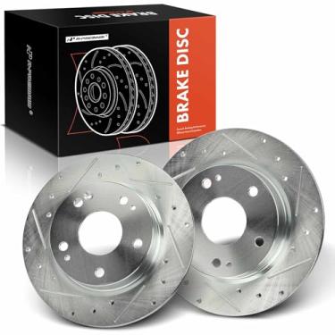 Imagem de A-Premium Rotores de freio a disco traseiro perfurados e ranhurados de 10,23 polegadas (260 mm) compatíveis com modelos selecionados Honda - Civic 2016-2017/2019-2020/2022-2023, Insight 2019-2022,