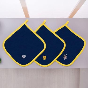 Imagem de Kit 3 Fraldas Pano De Boca Malha Para Bebê Safari Azul Marinho