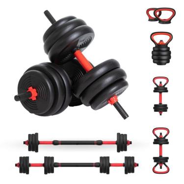 Imagem de Kit Halteres 6 em 1 Peso Musculação até 15kg Ajustável Preto