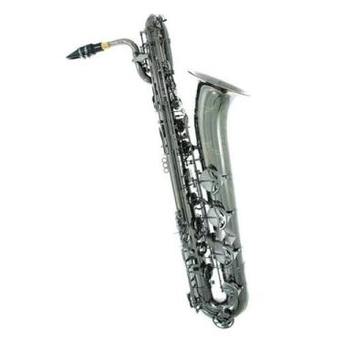 Imagem de saxofone Saxofone Barítono Profissional, Tubo De Latão Preto Niquelado, Instrumento De Superfície Sax Com Estojo, Bocal