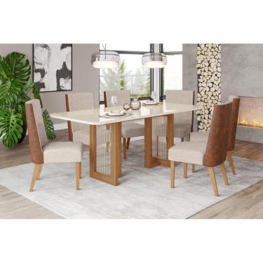 Imagem de Mesa de Jantar Yara 200 C. Vidro 6 Cad. Anne Caramelo/Linho - Henn