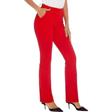Imagem de Calça feminina flare pequena cintura alta bootcut calça jeans verão algodão calça social slim fit casual, Vermelho, XXG