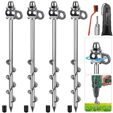 Imagem de Lifeswell Pacote com 4 estacas de barraca, âncoras de solo resistentes de 30 cm, soldagem completa, fácil de parafusar e reutilizável, para barracas de acampamento, trampolins, galpões, conjuntos de