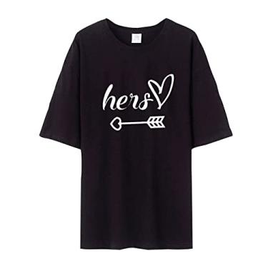 Imagem de Camiseta divertida para o Dia dos Namorados para casais combinando com roupas de dia dos namorados para casal, manga curta, Preto (feminino), P