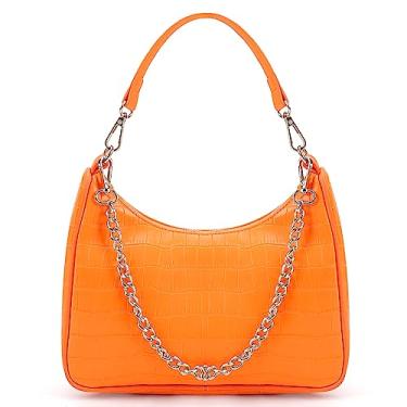 Imagem de STAISE Bolsas de ombro para mulheres, bolsas de mão modernas de crocodilo, bolsa transversal feminina de couro com alças ajustáveis e corrente, Laranja