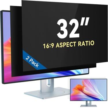 Imagem de [Pacote com 2] Filtro de tela de privacidade de computador de 32 polegadas para monitor widescreen de 16:9, protetor de privacidade antibrilho de luz azul removível IPROKKO de 32 polegadas, protetor