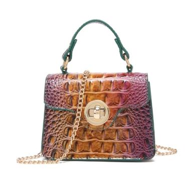 Imagem de Makcr Joacbv Bolsas femininas chiques de couro de crocodilo mini alça superior bolsa compacta para noite acessório elegante para itens essenciais, 1 pavão azul