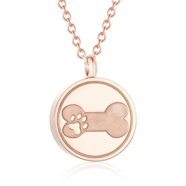 Imagem de Loybora Colar redondo com pingente de urna para animais de estimação, estampa de pata de cachorro e joia de cremação gravada em osso para cinzas, joias de aço inoxidável para lembrança, colares de