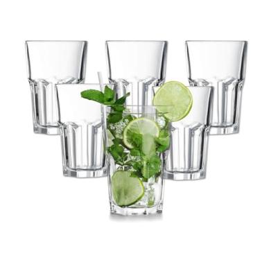 Imagem de Kit 6 Copos 350ml Vidro Grosso Canelado Para Agua Suco Smoothies Estilo Americano Resistente Moderno Mesa Posta Copo Diferente Premium Drinks Luxo