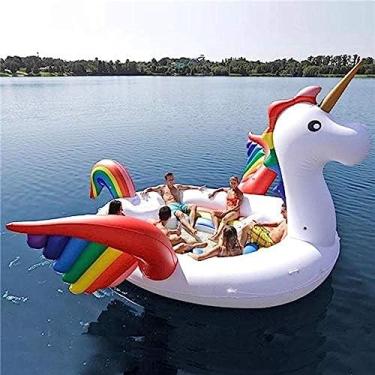 Imagem de Unicórnio gigante flamingo barco inflável se encaixa sete pessoas piscina festa flutuador colchão de ar anel de natação brinquedos boia-530 * 450 * 250cm a