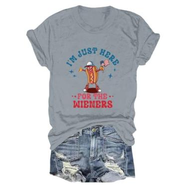Imagem de Camisetas femininas 4th of July I'm Just Here for The Wieners Patriotic Shirts Roupas de verão roupas modernas, Cinza, 3G