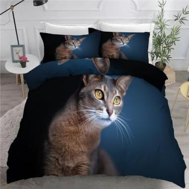 Imagem de Jogo de cama King Cats para animais de estimação, conjunto de 3 peças para decoração de quarto, capa de edredom de microfibra macia 264 x 232 cm e 2 fronhas, com fecho de zíper e laços