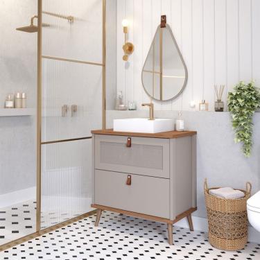 Imagem de Gabinete para Banheiro Veneto 1 PT 1 GV Capuccino e Freijó 61 cm