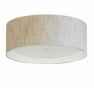 Imagem de Plafon Cilíndrico Cúpula em Duplo Tecido 60x25 cm, Vivare Iluminação, Plafon3008 RSTBR, Rustico Bege/Branco, Grande