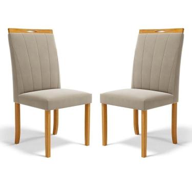 Imagem de Kit Com 2 Cadeiras Aurora Madeira Maciça Estofadas Para Mesa De Jantar Veludo Bege 102