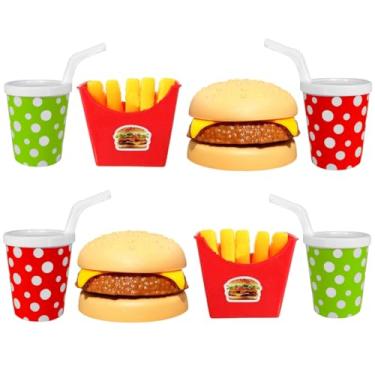 Imagem de Kit Lanchonete Fast Food 2 Combos de X-Burguer Batata Refri Comidinha de Brinquedo