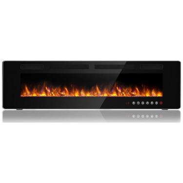 Imagem de Lareira Elétrica de Embutir A45x182L com Controle Remoto, Temporizador e Chamas Ajustavel, 110V, BOSSIN, Preta