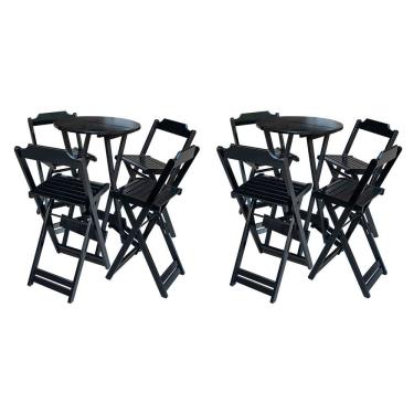 Imagem de Kit 2 Jogos de Mesa Bistrô de Madeira com 4 Cadeiras Dobravel Ideal para Bar e Restaurante Preto