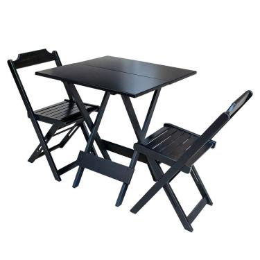 Imagem de Conjunto de Mesa Dobravel com 2 Cadeiras de Madeira 70x70 Ideal para Bar e Restaurante - Preto