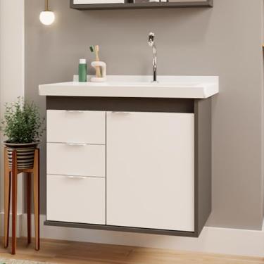 Imagem de Gabinete Toucador Para Banheiro Unik Com Cuba 85cm Grafite/Branco