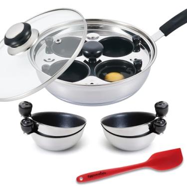 Imagem de Eggssentials Máquina de Ovo Poché - Livre de PFOA de Grau Alimentar Seguro, Stainless Steel, 4 Cup Egg Poacher with 4 extra cups
