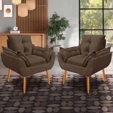 Imagem de kit 2 poltrona Emily decorativa sala escritorio tecido suede (marrom)
